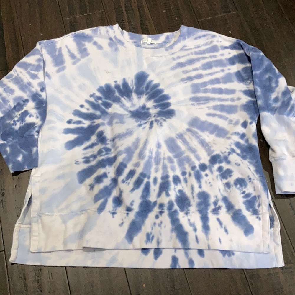 Ultra Flirt Blue and White Tie-Dye Crew Neck Sweater